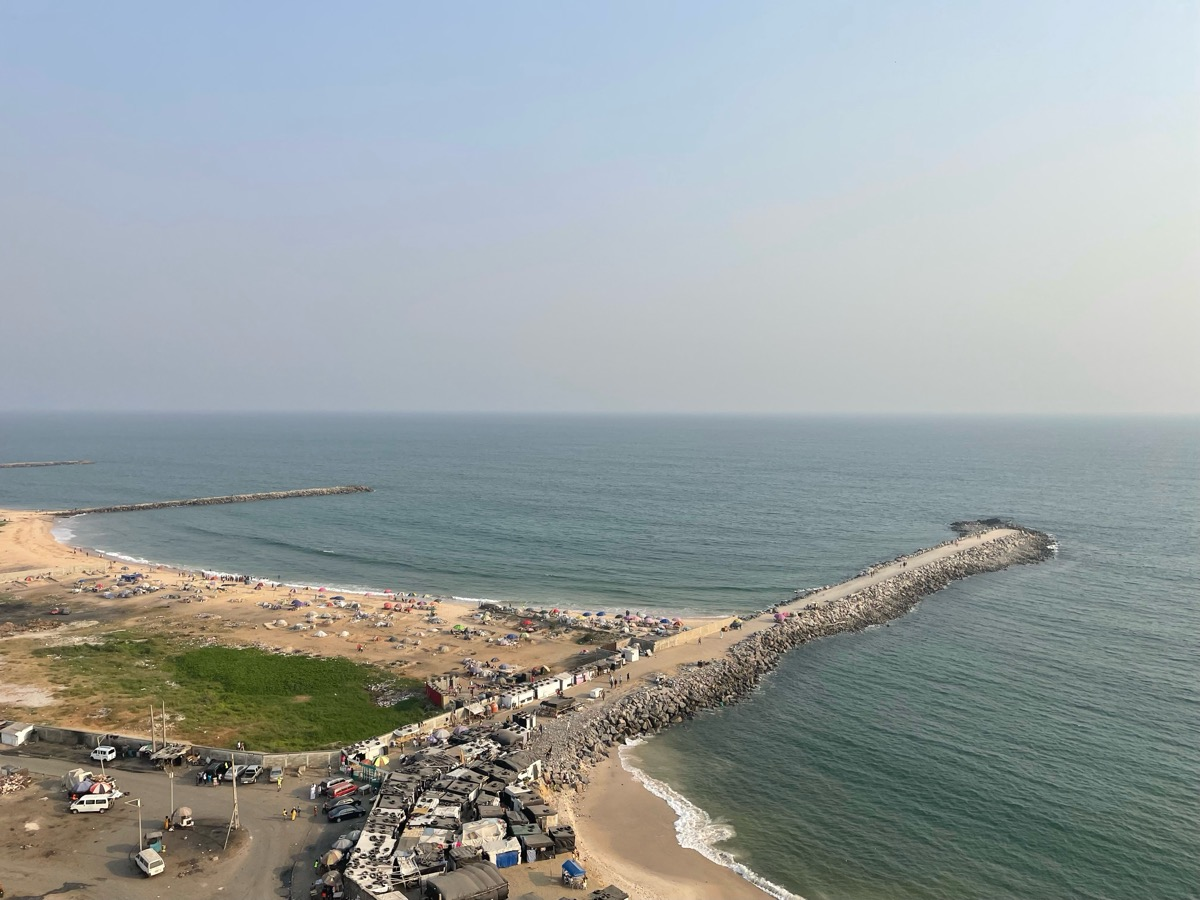 Elegushi Beach Lagos aerial view with Atlantic Ocean and breakwater
