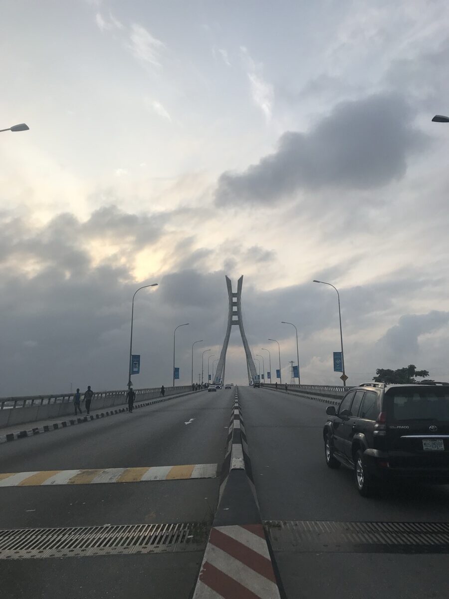 Lekki Epe Expressway bridge Lagos Nigeria at dusk